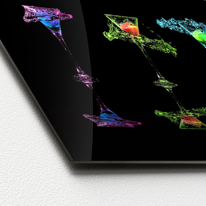 Cocktail on Black V - Graphic Art Print on Glass, 50 cm H x 125 cm W x 1.4 cm D