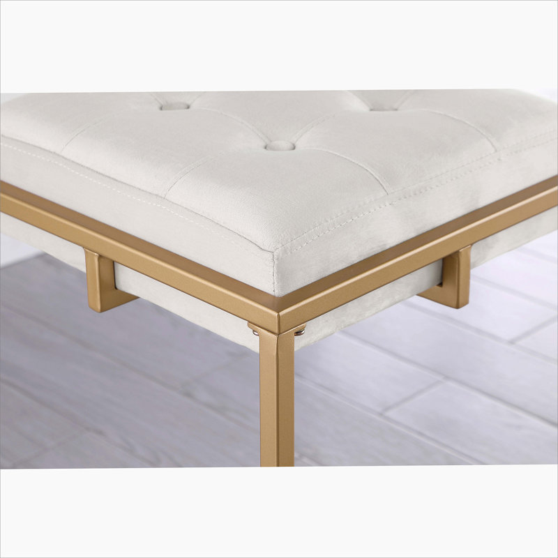 Ensemble de 2 tabourets à coussin capitonné beige et doré