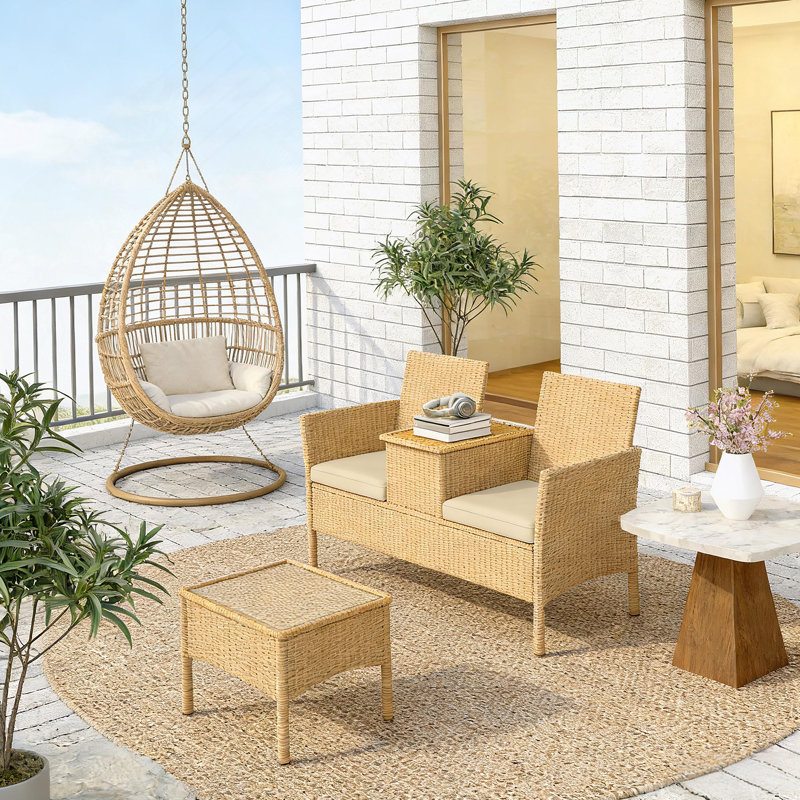 Causeuse d'extérieur avec table de rangement rabattable