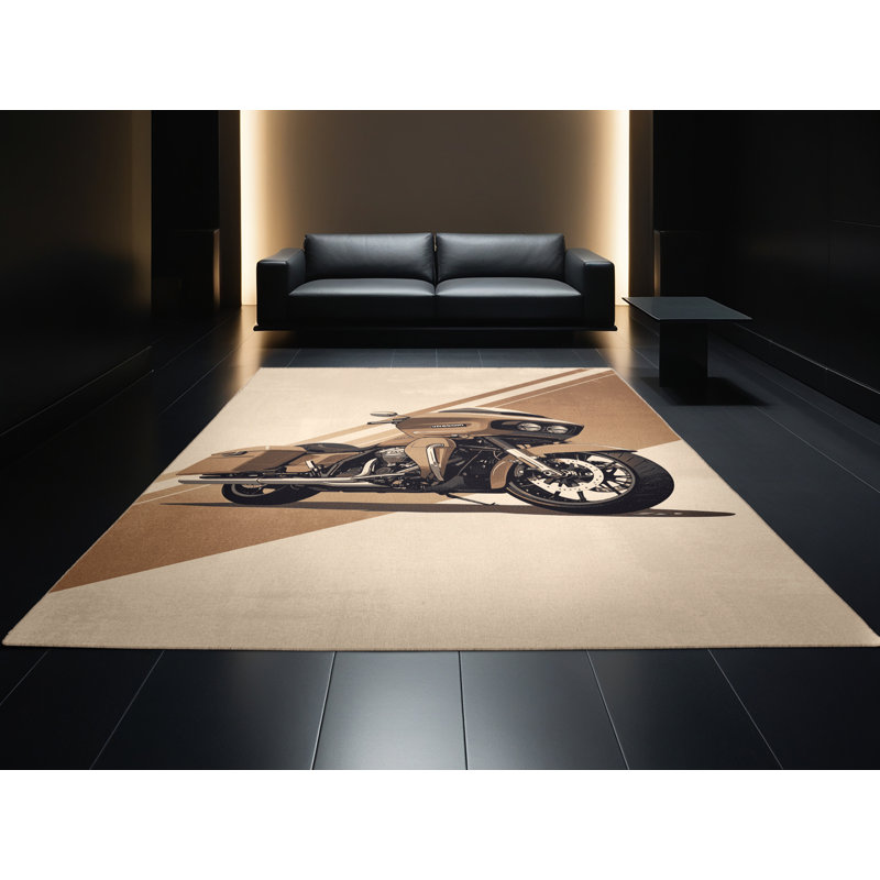 Machine Washable Maurice Touring Motorcycle Modern & Contemporary Rug in Beige – Beige Binding, 5x8