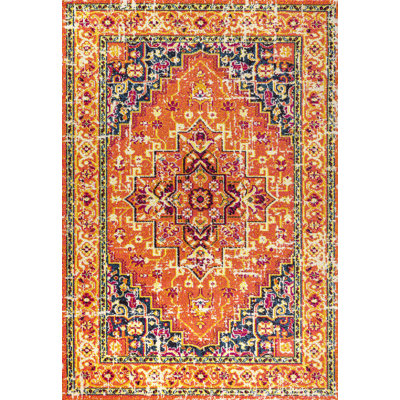 Dercyn Geometric Medallion Orange/Blue Rug