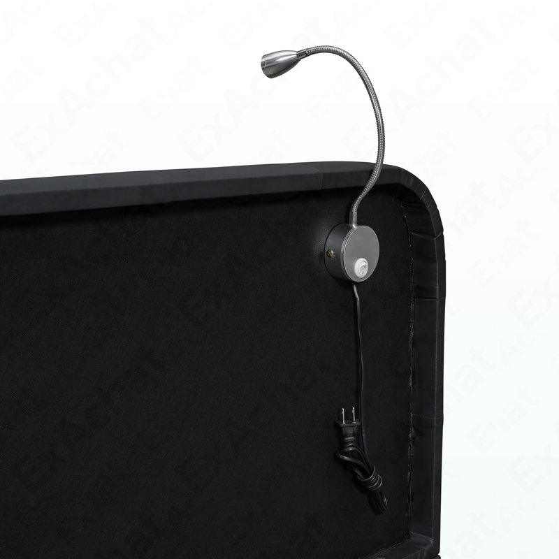 Grand lit plateforme tapissier avec 2 lampes de lecture, noir, Noir