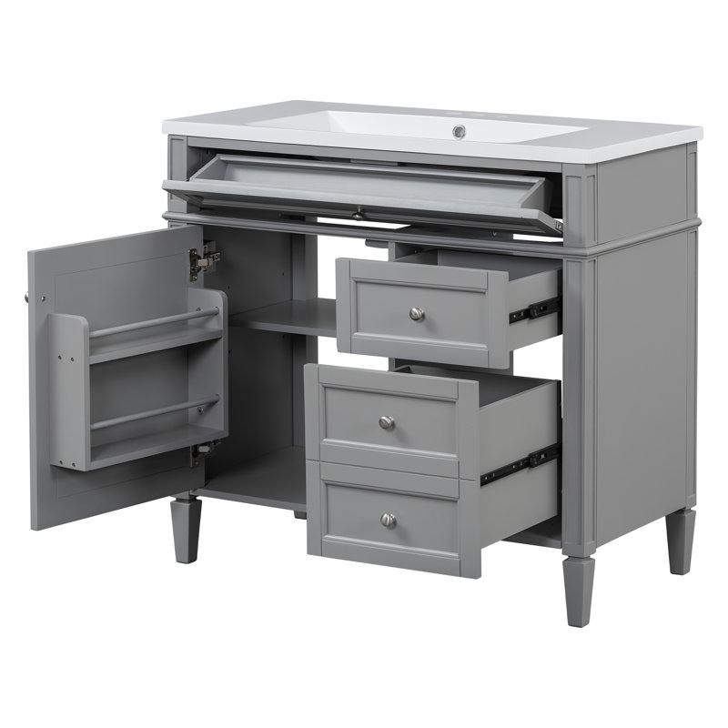 Spacious Grey Vanity Cabinet Sink, Solid Wood Modern Design