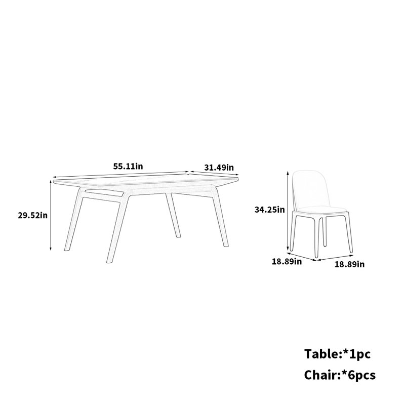 Ensemble de salle à manger en bois de frêne blanc avec chaises, H 29,52 po x L 55,11 po x l 31,49 po