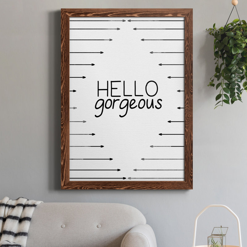 «Hello Gorgeous», art textuel sur toile, 20" H x 17" W x 1" D, Érable