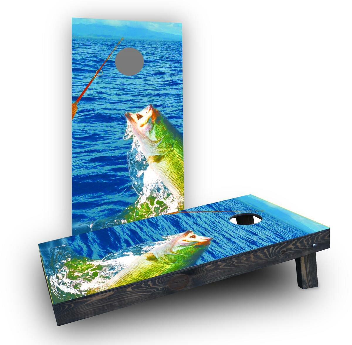 Custom Cornhole Boards Bass Fishing Light Weight Cornhole Game Set - Bag Fill: All Weather Plastic Resin