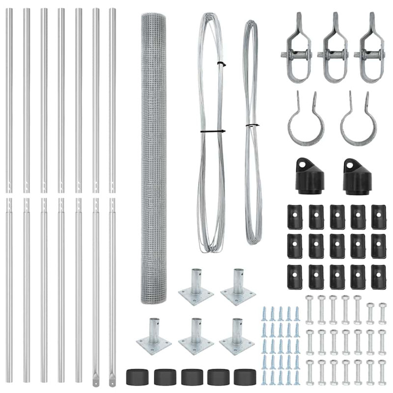 Vidaxl Fence With Posts Steel, Silver, 140cm H x 1000cm W x 3.2cm D