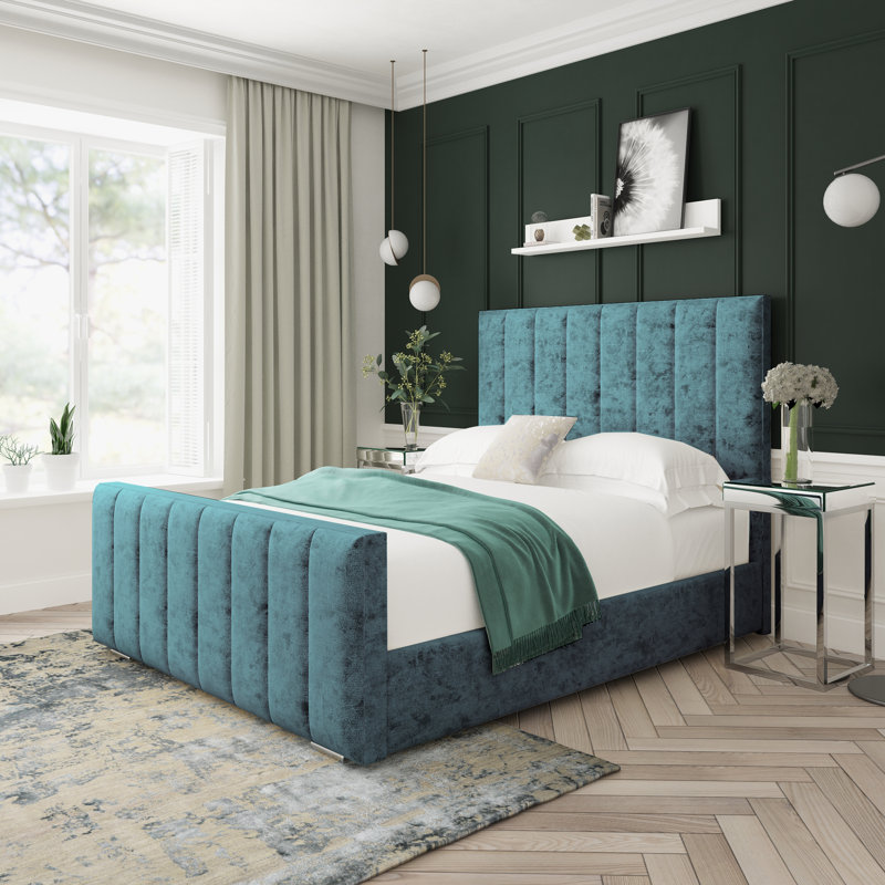 Oakley Crushed Velvet Upholstered Ottoman Bed Frame, Teal, Super King (6')