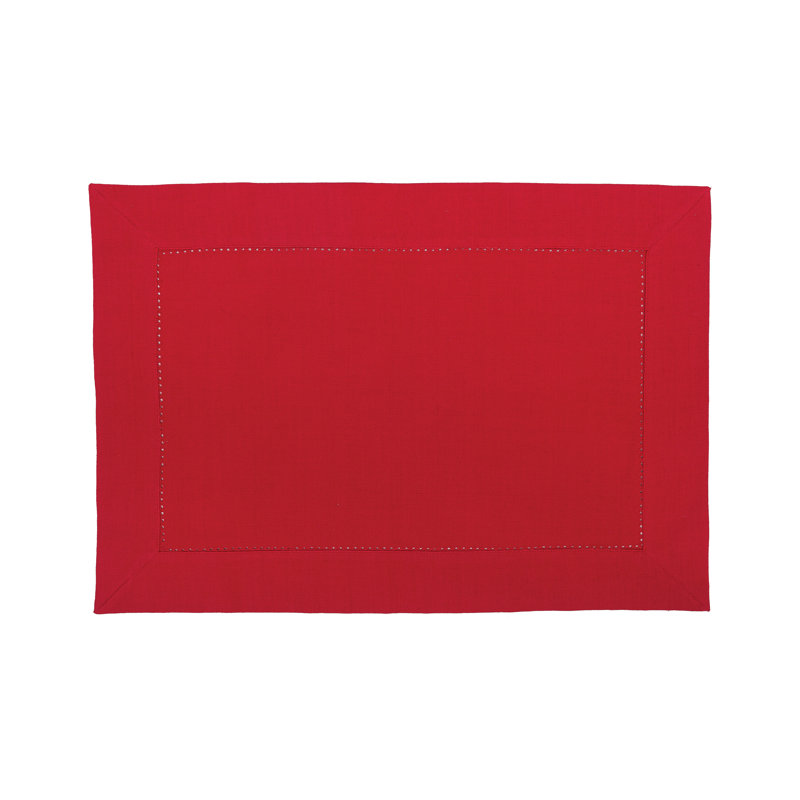 Hemstitch Aegean Single Cotton Placemat, Crimson