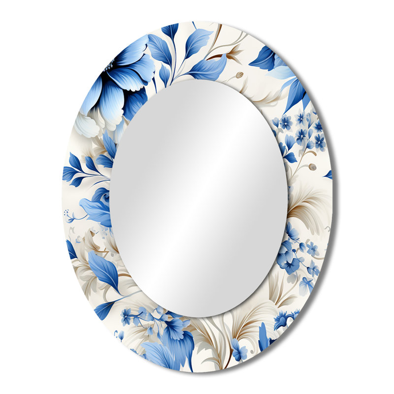 Intricate Cobalt Lace Victorian Pattern - Floral Large Wall Mirror, Blue Unique Mirror, Printed Metal Art, 43" H x 33" W