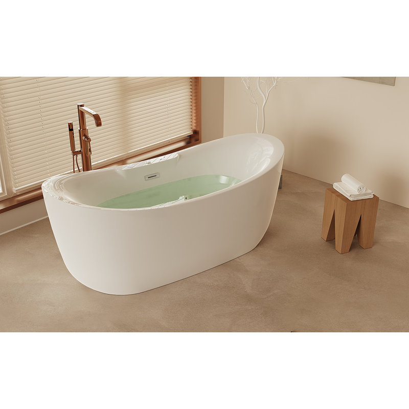 Baignoire de massage autoportante en acrylique 71 po x 31,5 po avec 20 jets et éclairage d'ambiance à DEL