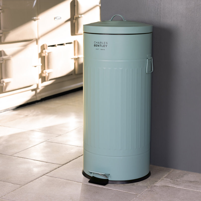 Retro Steel Step On Kitchen Trash Can - 30L, Green