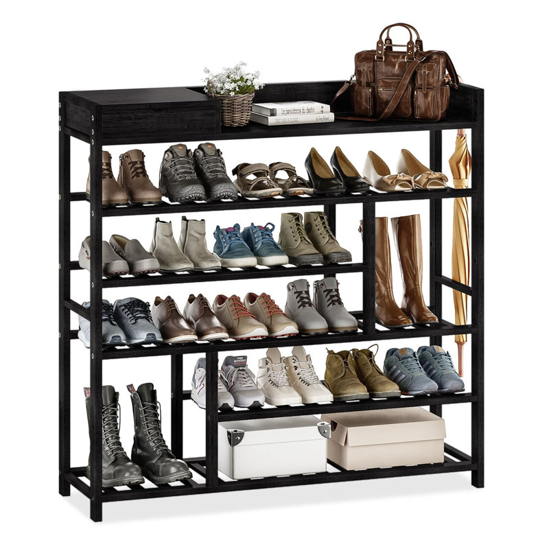 Range-chaussures en bambou avec boîte de rangement, Noir