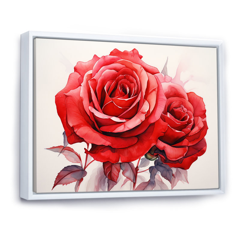 Red Roses Resson sur toile, Cadre flottant blanc, H 12 po x l 20 po x P 1 po