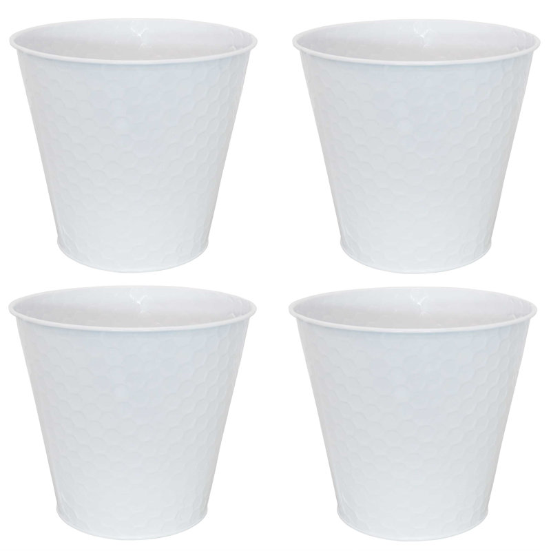 Seaux en acier galvanisé rond de 4,1 gallons Mittler avec motif hexagonal - blanc, Blanc