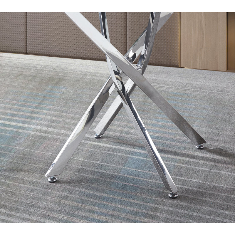 Contemporary Round Dining Tempered Glass Table With Stainless Steel Legs