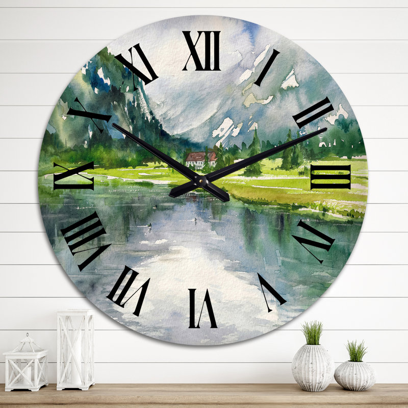 Horloge murale paysage d'été avec rivière, Moyen
