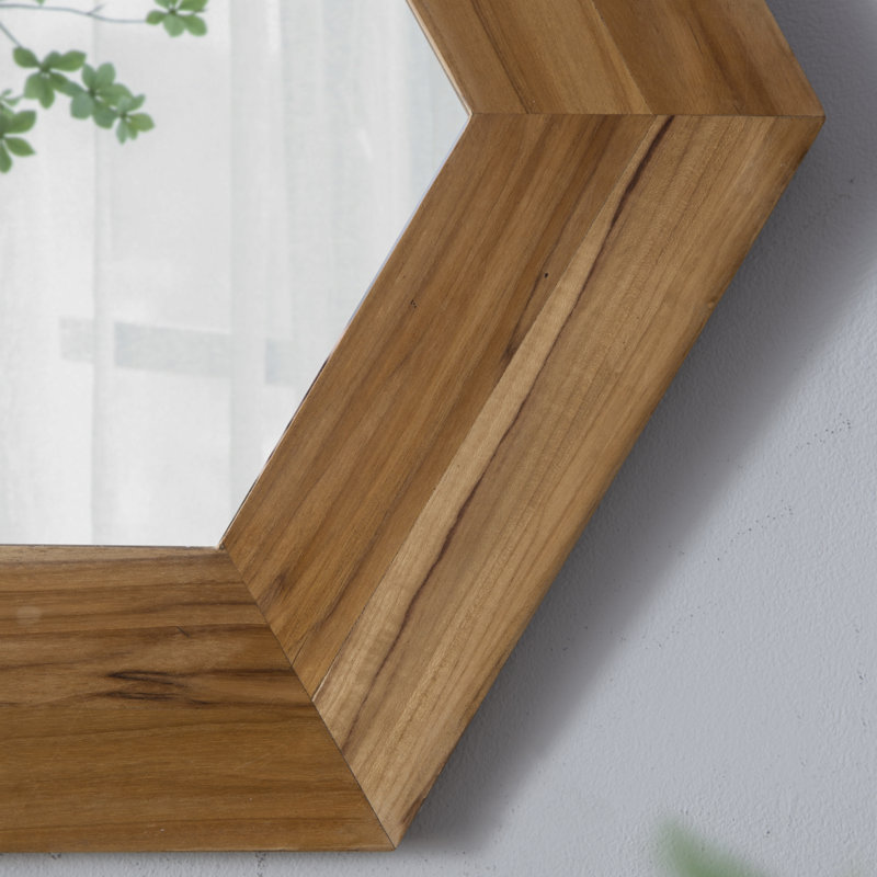 Miroir hexagonal avec cadre en bois, Naturel