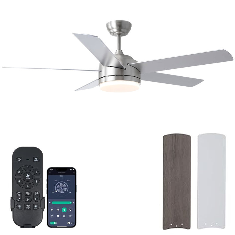 Ventilateur de plafond moderne à 5 pales de 46 po avec lumières et télécommande, Nickel