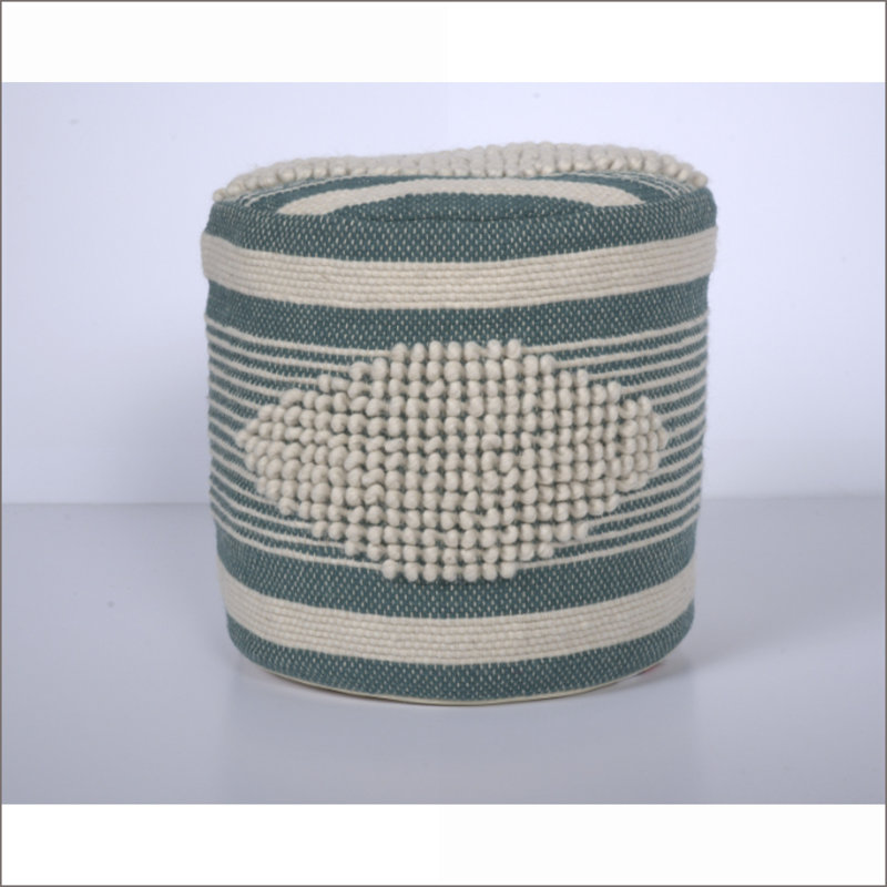 Pouf, Cylindrical Handcrafted | &amp; Teal 16x16 | Fabric | Teal, Teal