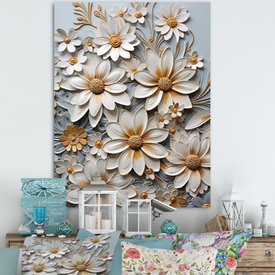 «White Daisy Blooming Elegance II», reproduction sur toile encadrée