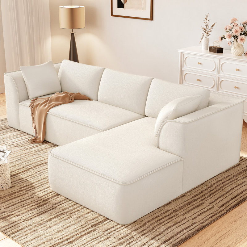 106" Boneless Deep Seat Modular Sofa With Lounge Chair & Memory Foam, Right Hand Facing, Gray Corduroy