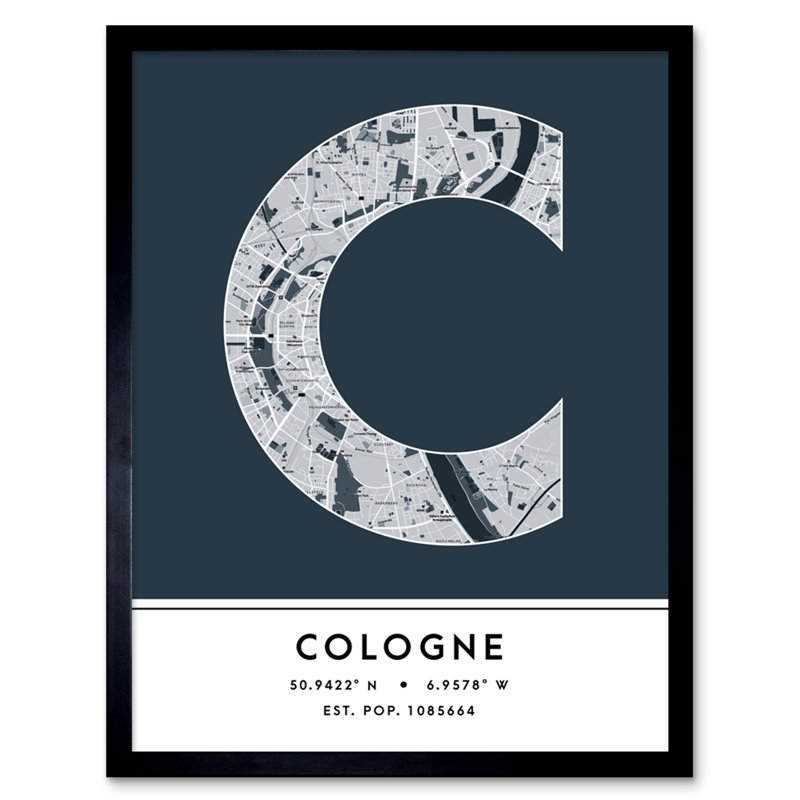 Cologne City Map Cologne Navy - Single Picture Frame Typography