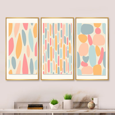 "Patchwork of Pastel Shaped Shapes" - 3 pièces, cadre flottant, impression sur toile
