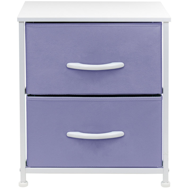 Purple and White Fabric 2-Drawer Nightstand with Steel Frame