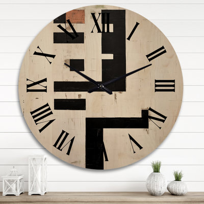 New Order Abstract Monochrome Minimalism II - Modern Geometric Oversized Wood Wall Clock