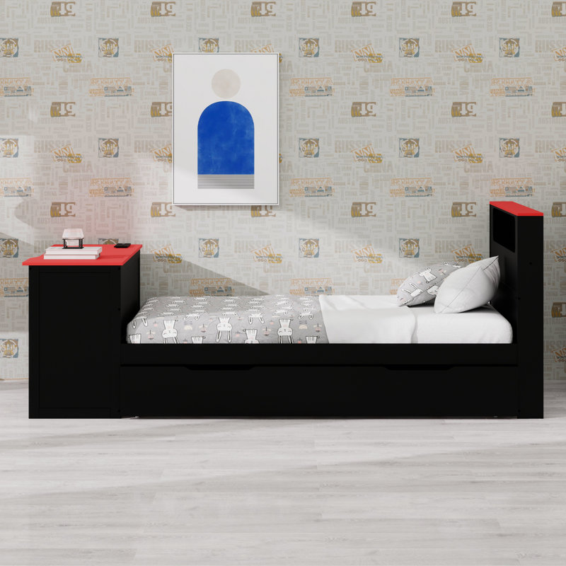 Multifunctional Daybed with Trundle, Desk, Black+Red