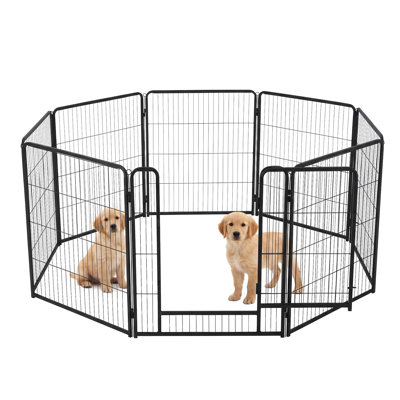 31 inch H 6 PCS Heavy-Duty Metal Dog Playpen with Door Folding Portable Exercise Pen Secure Fastener, Rust-Resistant Indoor/Outdoor Dog Fence for Yard RV Camping, Black