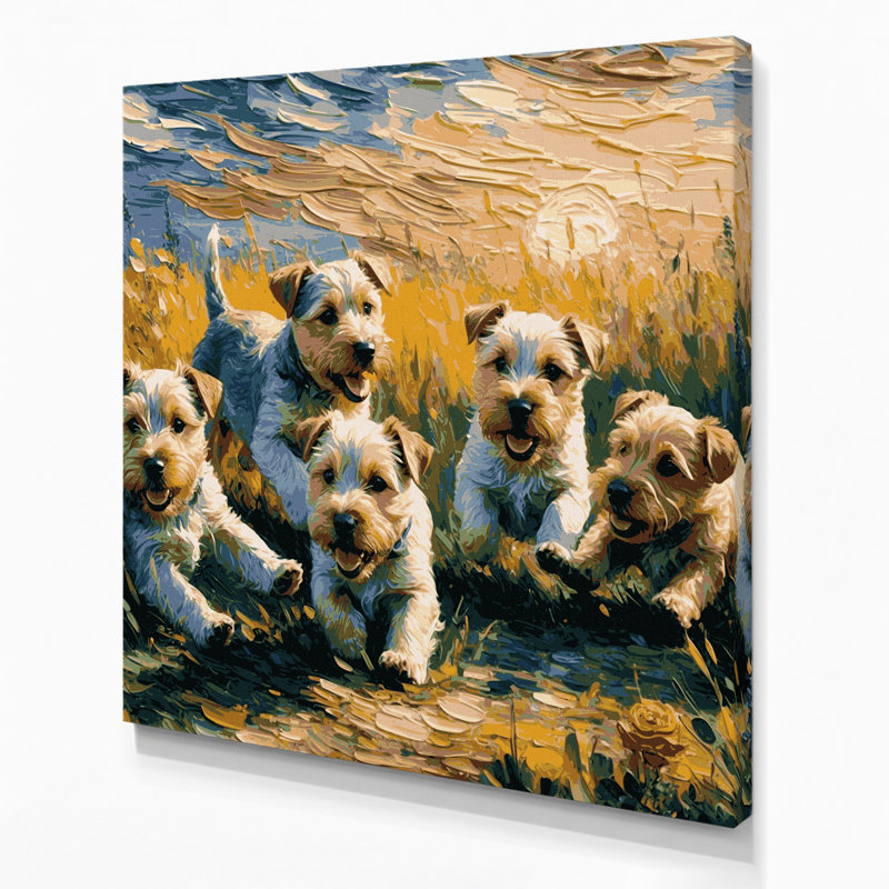 «Dogs Norfolk Terrier», art mural sur toile grise, 12" H x 12" W