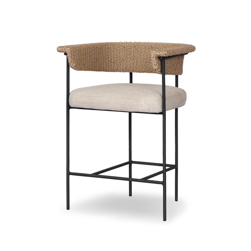 Carrie Outdoor Bar Stool, Beige, 26", Brown