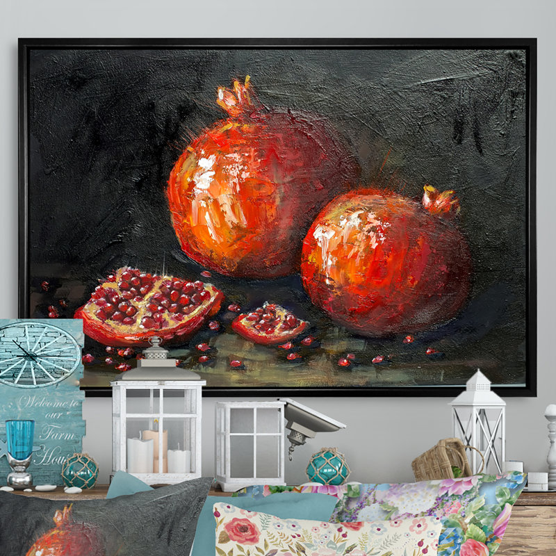 Impression sur toile flottante Red Pomegranates Impressionims, H 8 po x l 12 po x P 1 po, Cadre flottant noir
