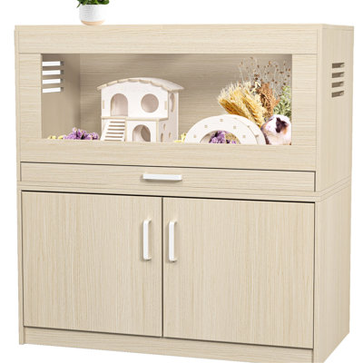Cage à hamster en bois avec rangement, intérieur spacieux, fenêtres en acrylique transparent, construction facile à nettoyer et à installer, panneaux transparents, processus d'assemblage pratique
