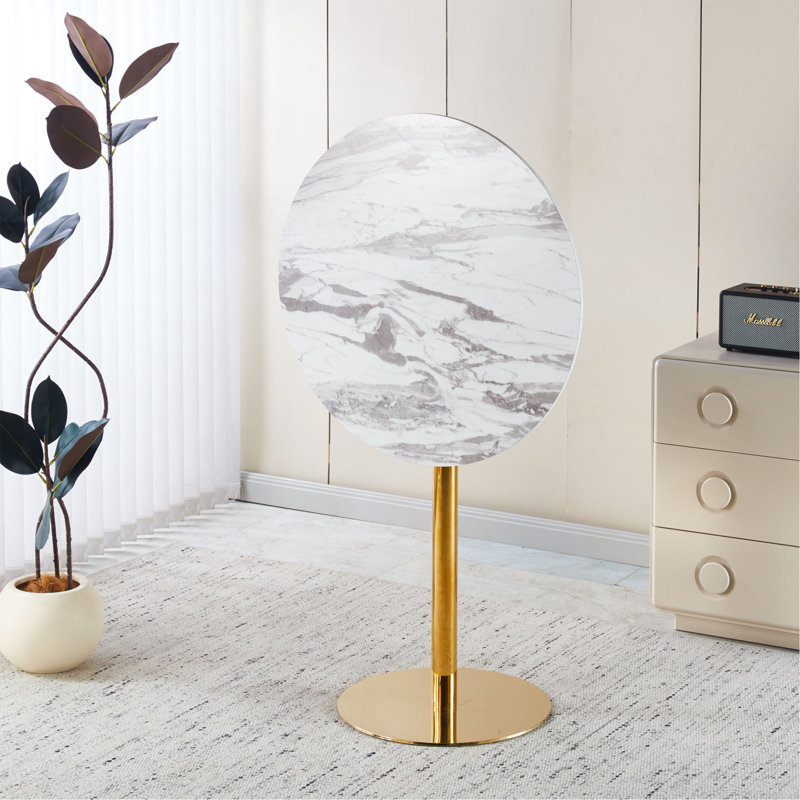 Ensemble de table de bar Modern Gold moderne avec 2 tabourets de bar réglables, table de pub ronde à motif de marbre pour le bar et la cuisine