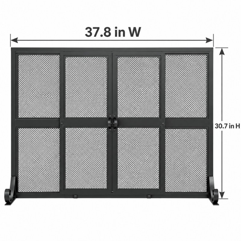 Pare-feu en fer forgé avec double porte coulissante et grille décorative