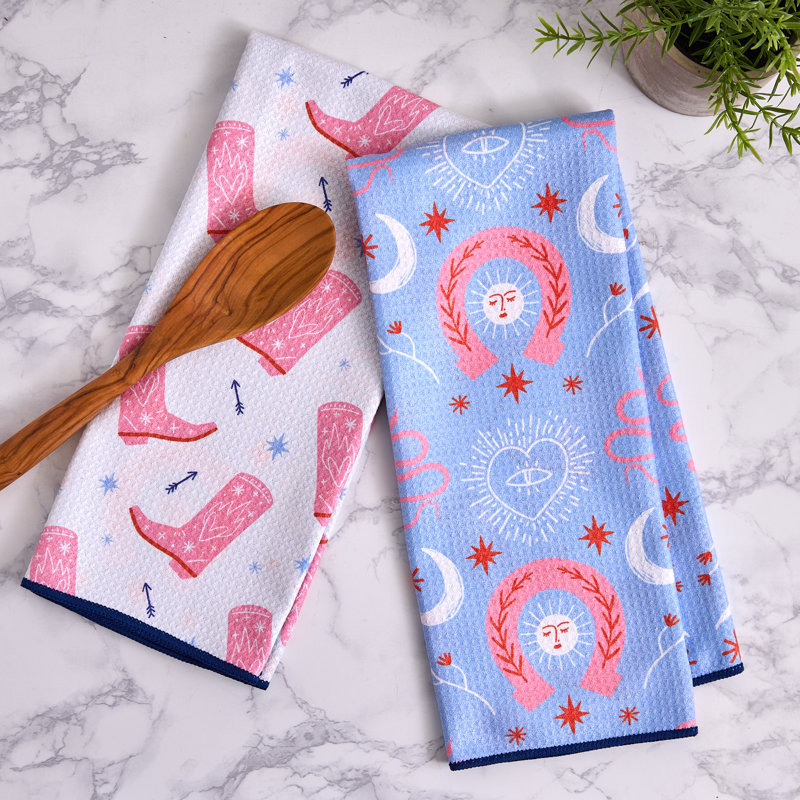  Washed Waffle Dishtowel Set/2, Mahogany Rose