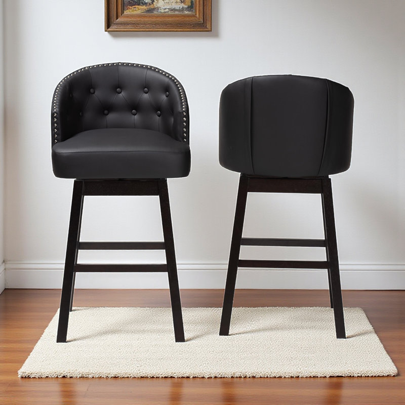 Upholstered Counter Stool with Solid Wood Frame, Black