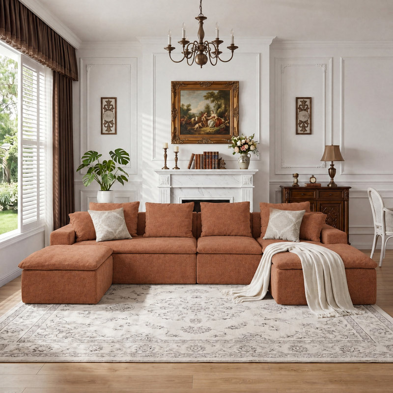 Canapé modulaire en U 118,1 po, canapé modulaire en chenille avec ressorts ensachés, sièges rembourrés à assise profonde modernes pour le salon, pas de rouleau de montage