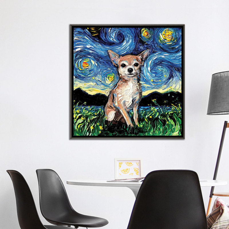 « Chihuahua Night » par aja Trèves, reproduction d’art, Toile encadrée de bois rustique foncé, H 37 po x l 37 po x P 1,5 po