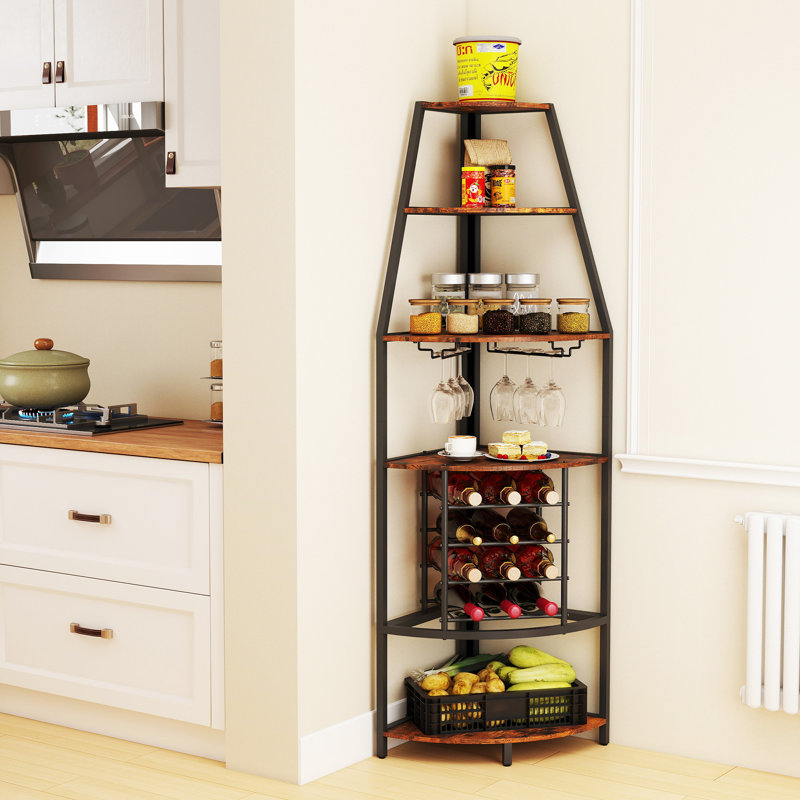 67.1"H Open Display Corner Bar Cabinet with Wine Storage,6 Tier Corner Shelf with Colorful LED Light,Remote control
