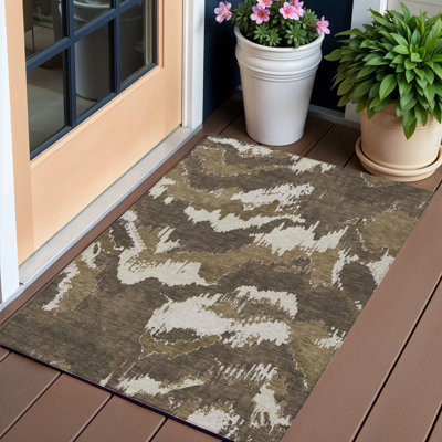 Tapis intérieur beige lavable abstrait 3 pi x 5 pi brun