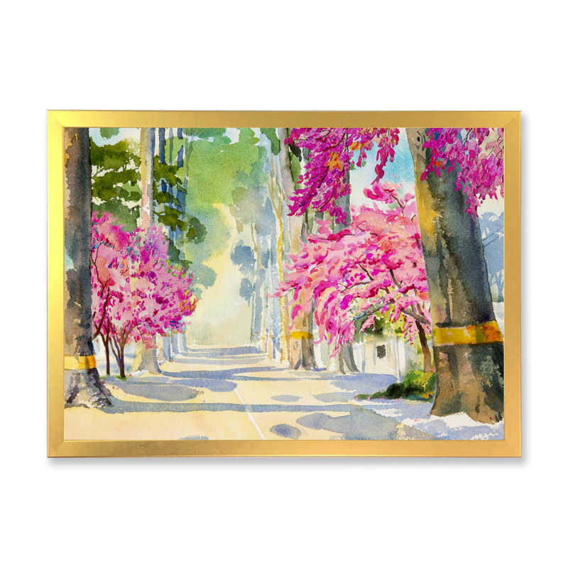 «Path To The Enchanted Pink Forest III», reproduction sur toile flottante, Cadre doré, H 30 po x l 40 po x P 1,5 po