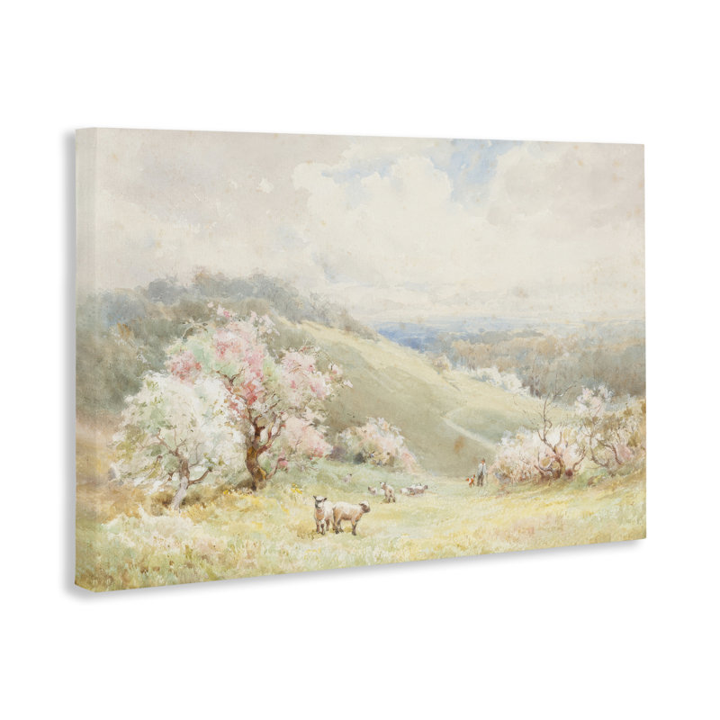 Lambs Strolling Pastel Countryside Canvas, design par Lux + Me Designs, H 16 po x l 24 po