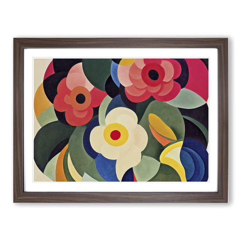 Abstract Peony Flowers - Framed Print, 34cm H x 46cm W x 2cm D, Walnut