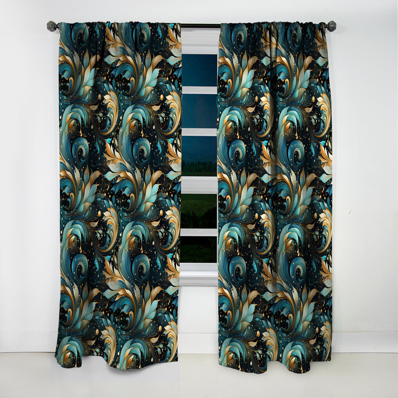 Celestial Whirls Paisley Pattern - Floral Curtain - Room Darkening Floral Curtain - 1 Panels, 52" W x 90" L