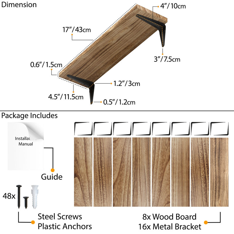 Ternate 8 Piece Paulownia Solid Wood Bracket Shelf with Reclaimed Wood
