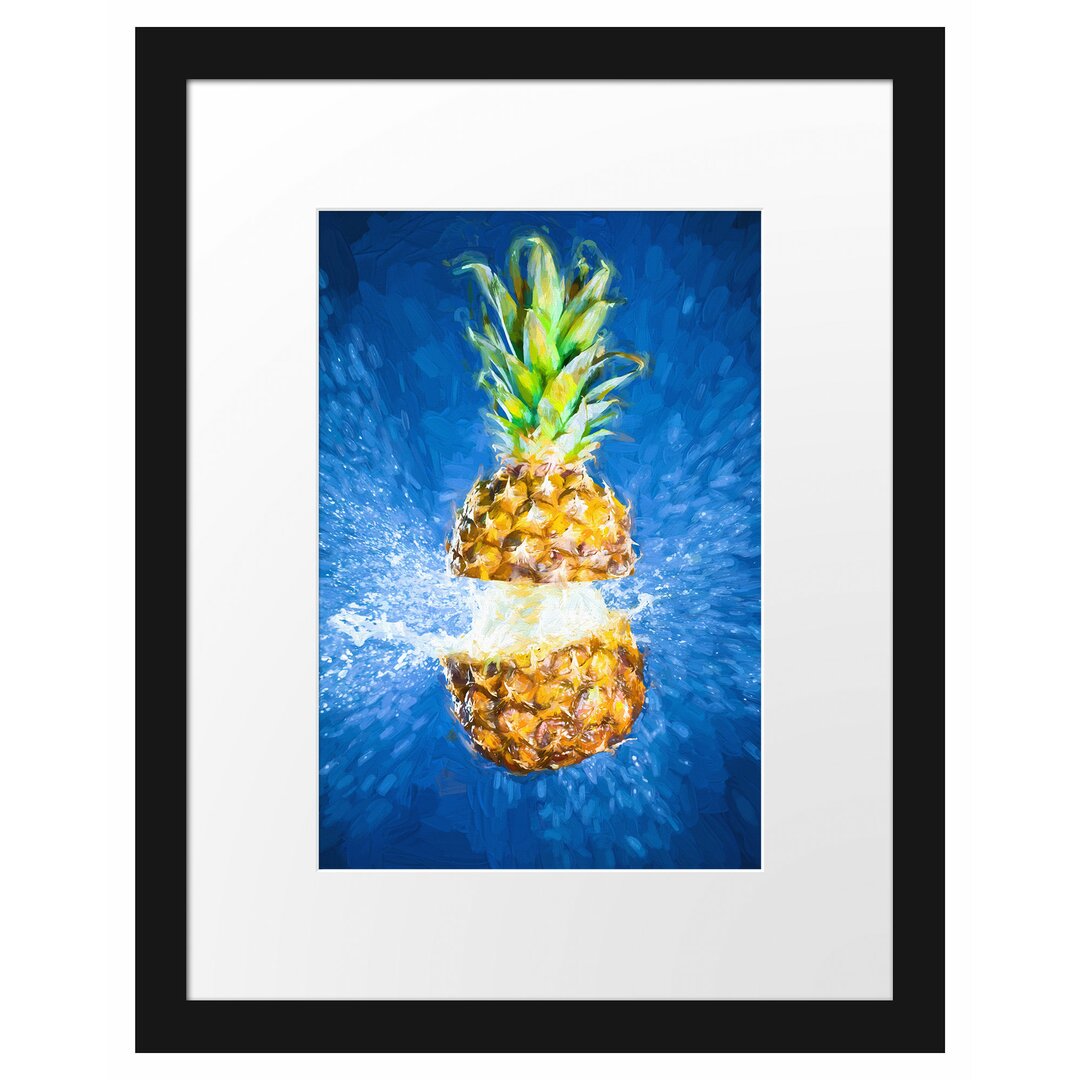 Gerahmtes Poster Ananas mit Wasser Bespritzt